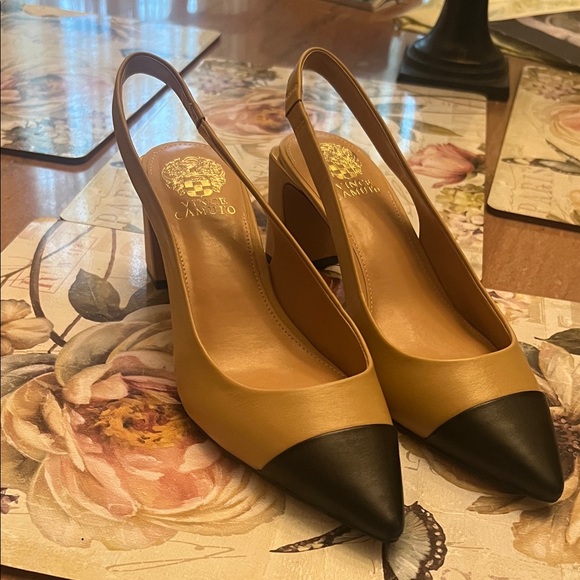 Vince Camuto Shoes - Vince Camuto Two-Tone Pointed Slingback Pumps in Mustard and Black